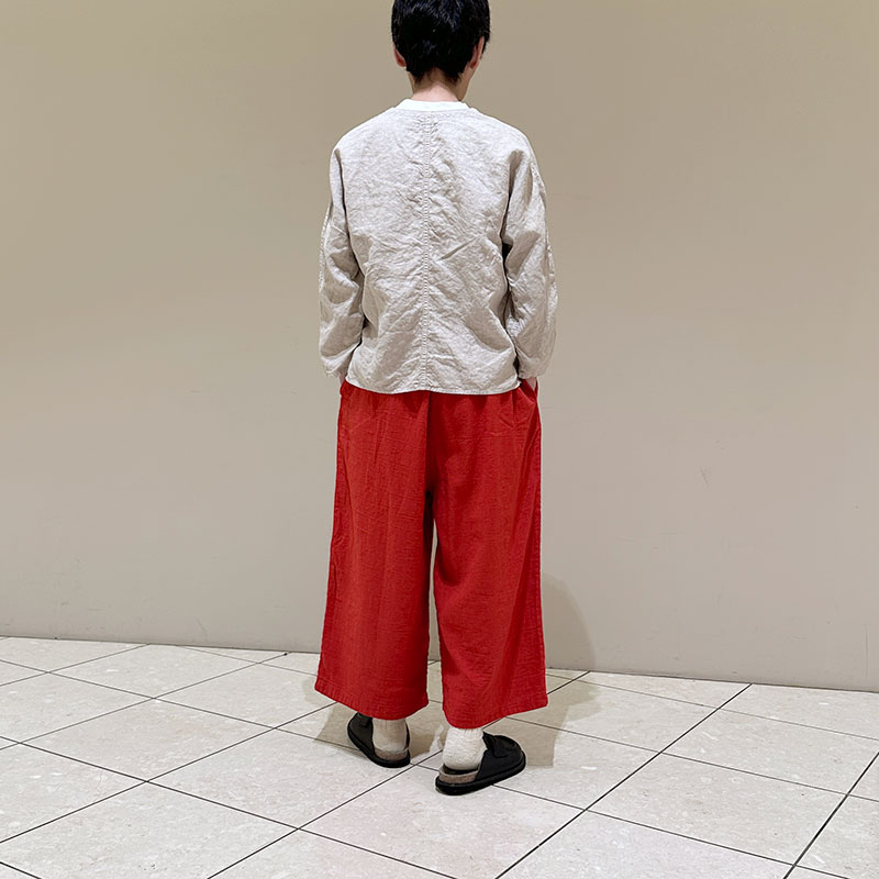 ティグルブロカンテ コットンリネンツイル ギャザーワイドパンツ