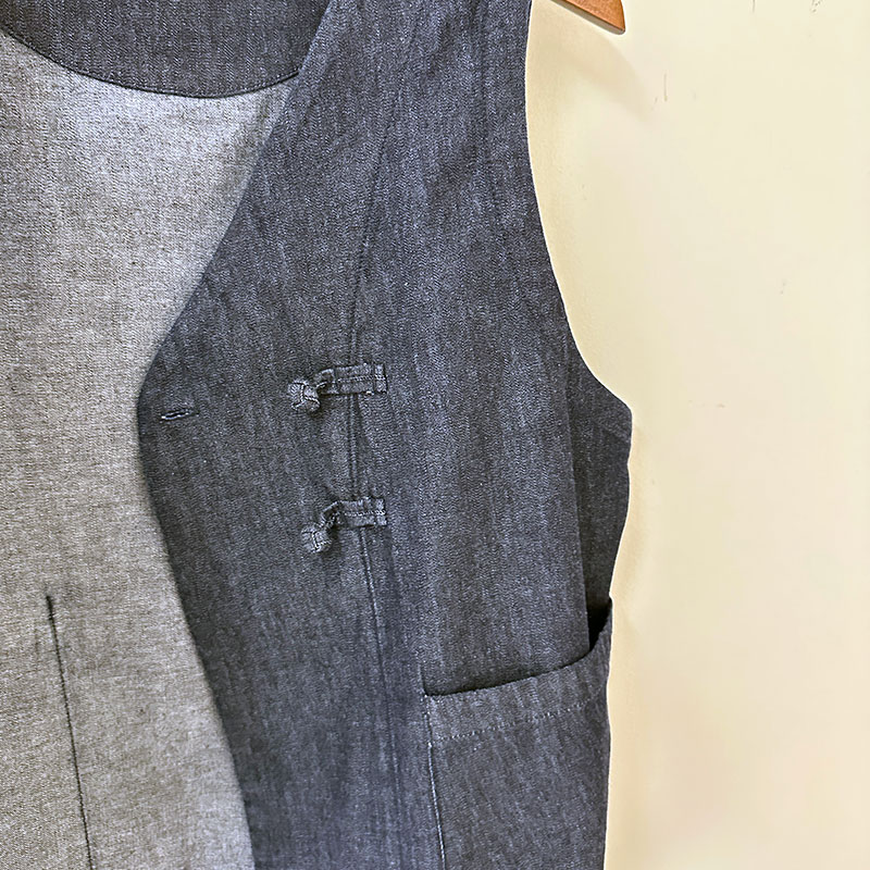 ティグルブロカンテ 6ozデニム チーパオラウンドベスト Indigo