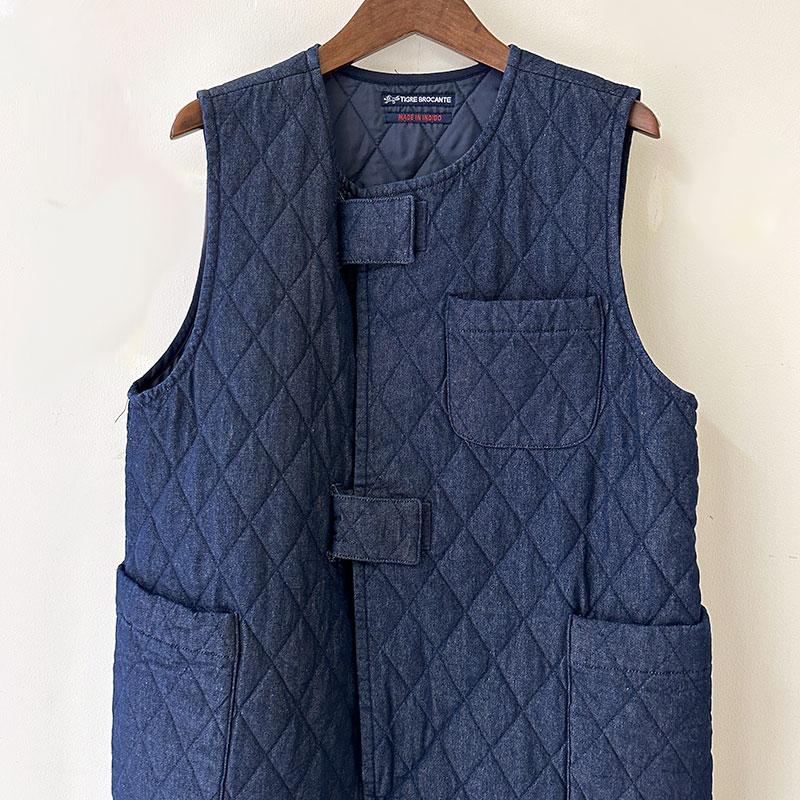 ティグルブロカンテ 7ozデニムキルティング ファスニングテープベスト
