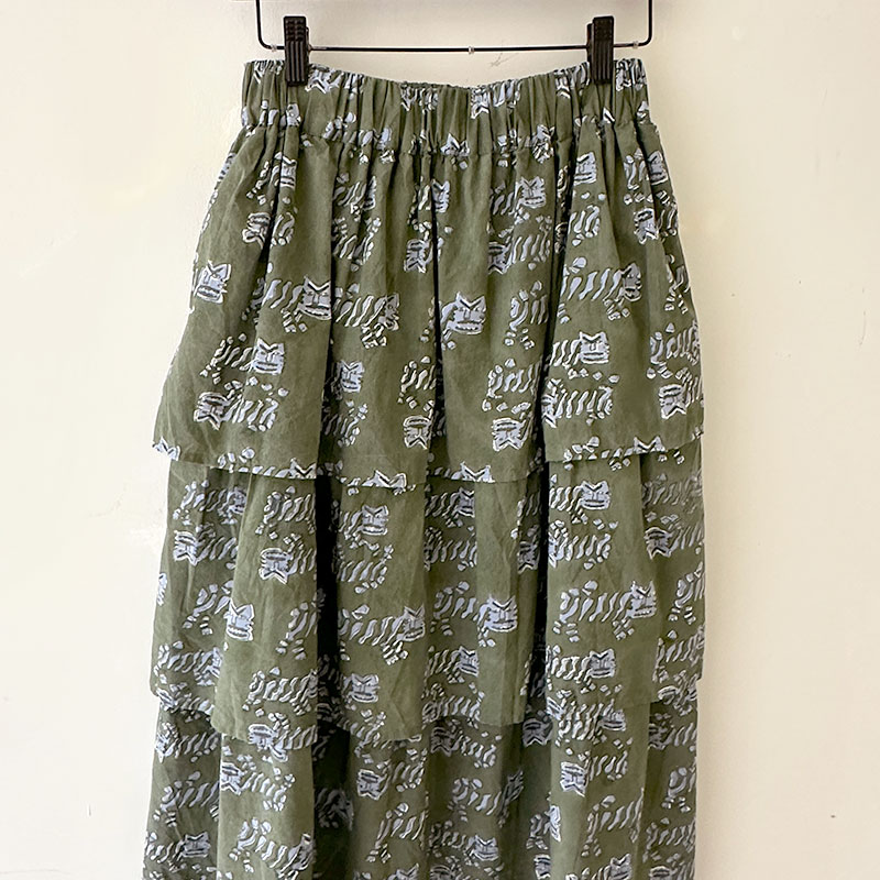 ティグルブロカンテ TIGREブロックプリント ティアードスカート