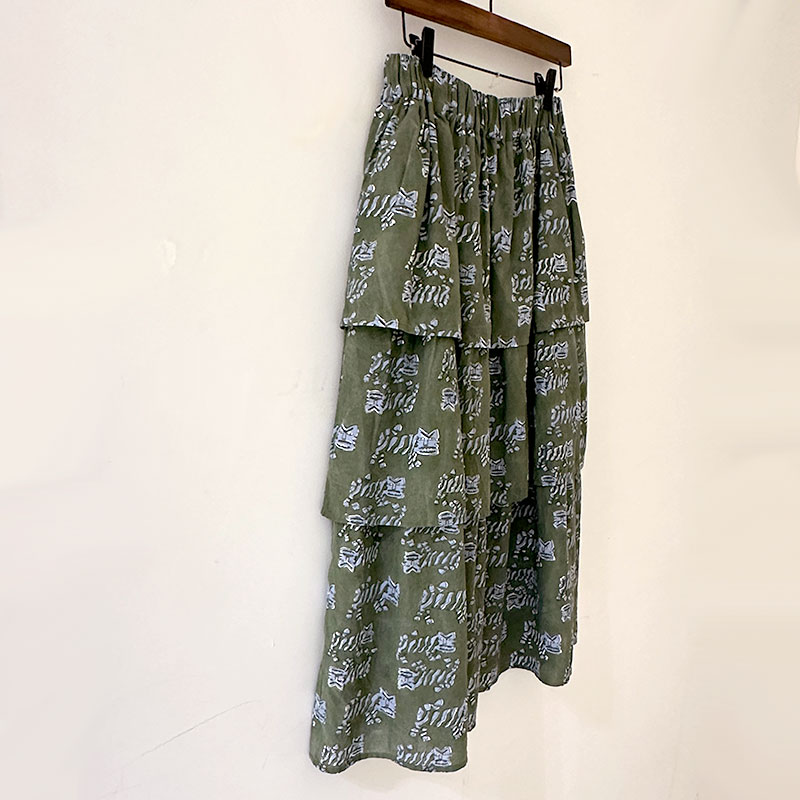 ティグルブロカンテ TIGREブロックプリント ティアードスカート