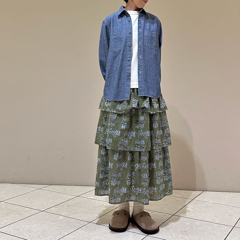 ティグルブロカンテ TIGREブロックプリント ティアードスカート