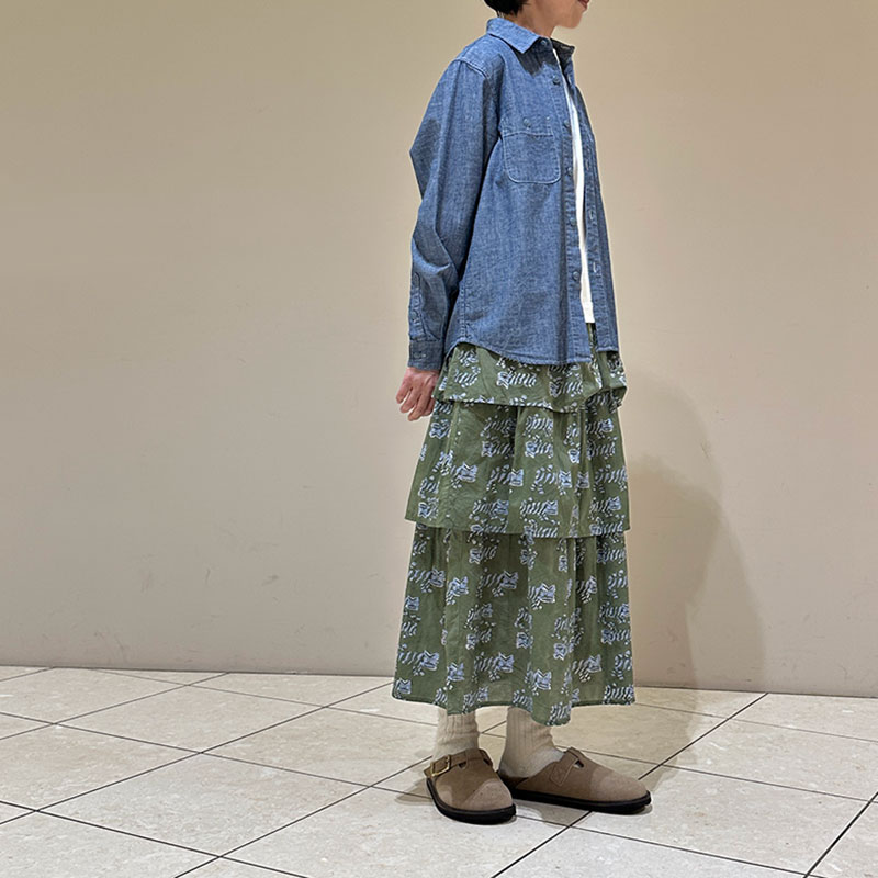 ティグルブロカンテ TIGREブロックプリント ティアードスカート