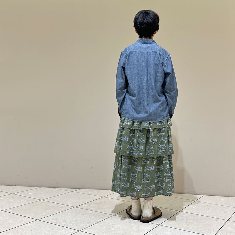 ティグルブロカンテ TIGREブロックプリント ティアードスカート