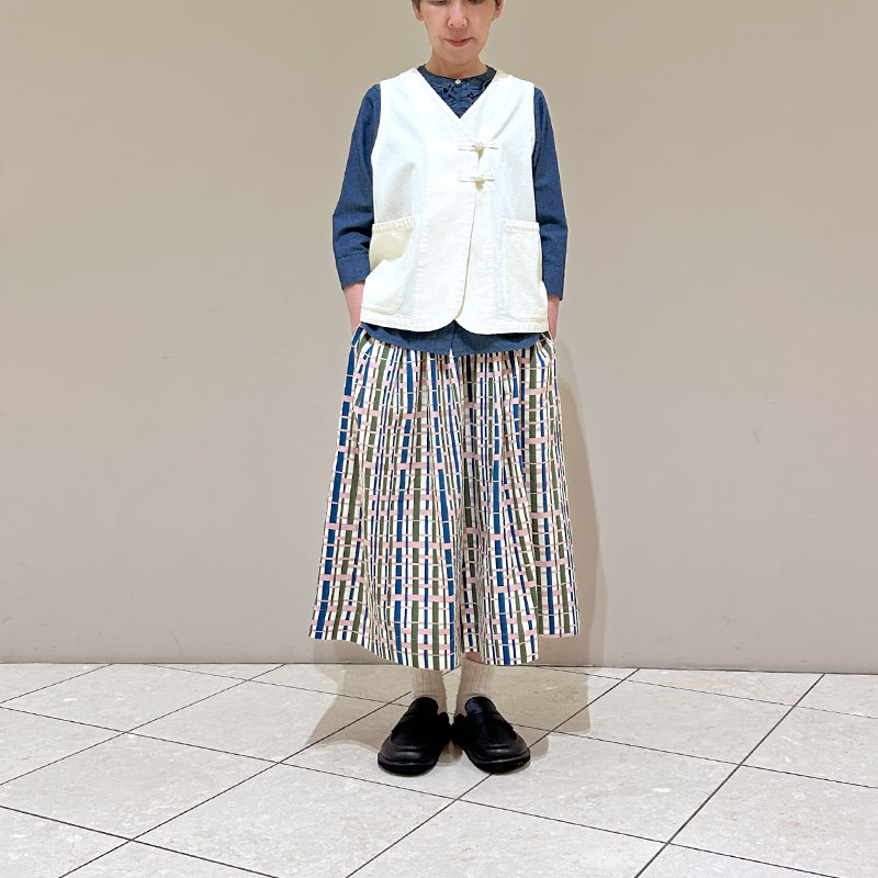 ティグルブロカンテ シャツデニム チーパオラウンドベスト Natural