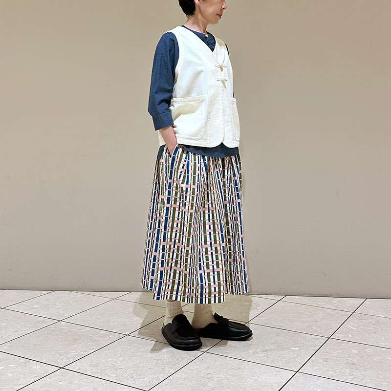 ティグルブロカンテ シャツデニム チーパオラウンドベスト Natural