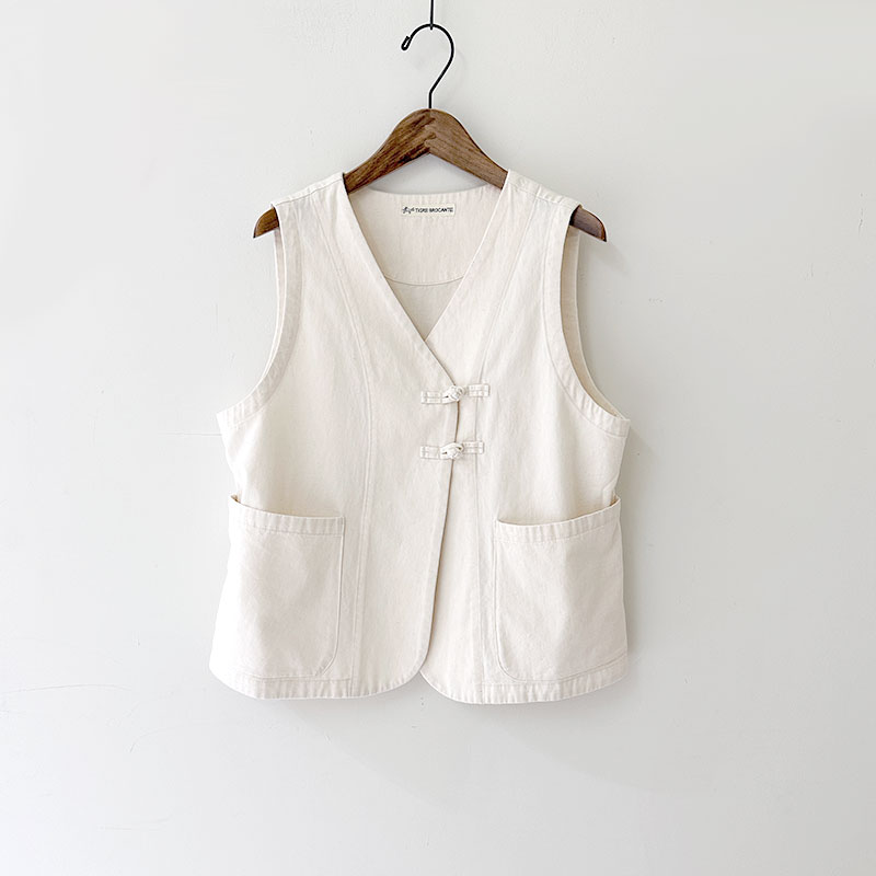 ティグルブロカンテ シャツデニム チーパオラウンドベスト Natural