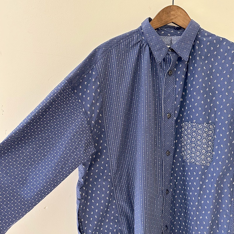 FUNSET OF ART ファンセットオブアート 小紋柄パッチワークロングマキニョンシャツ