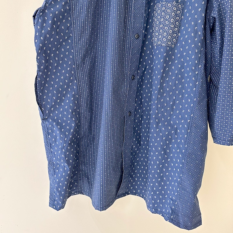 FUNSET OF ART ファンセットオブアート 小紋柄パッチワークロングマキニョンシャツ