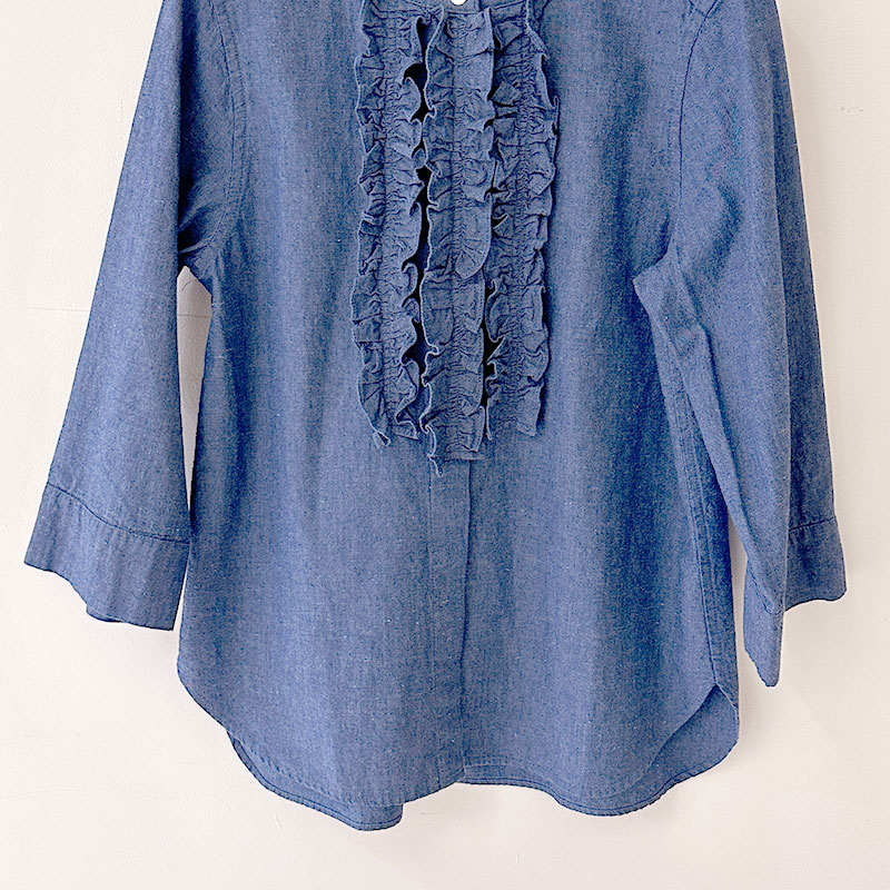 ティグルブロカンテ Indigo シャンブレー クルーネックフリル7分