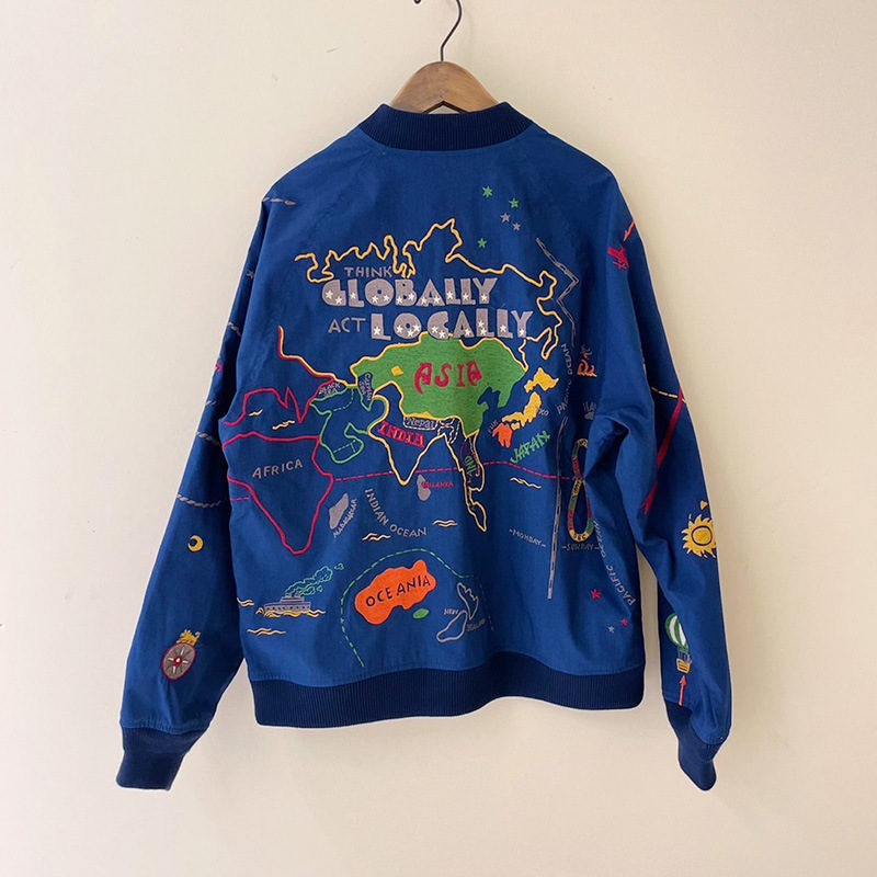 品質保証 ティグルブロカンテ WorldMap 刺繍 スカジャン unisex Indigo ジャケット・アウター