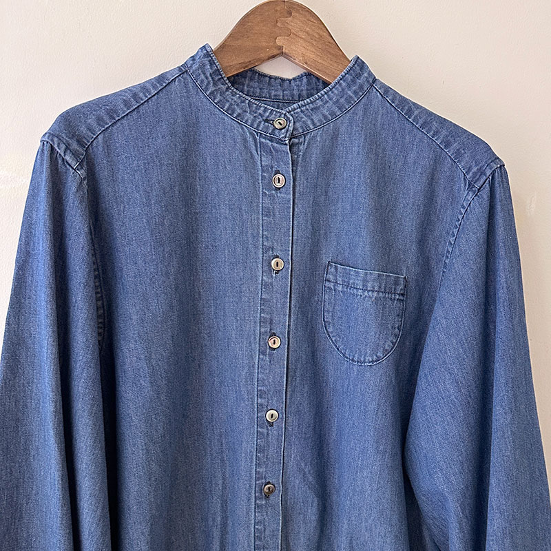 ティグルブロカンテ 6ozDenim スタンドギャザーブラウス Fade