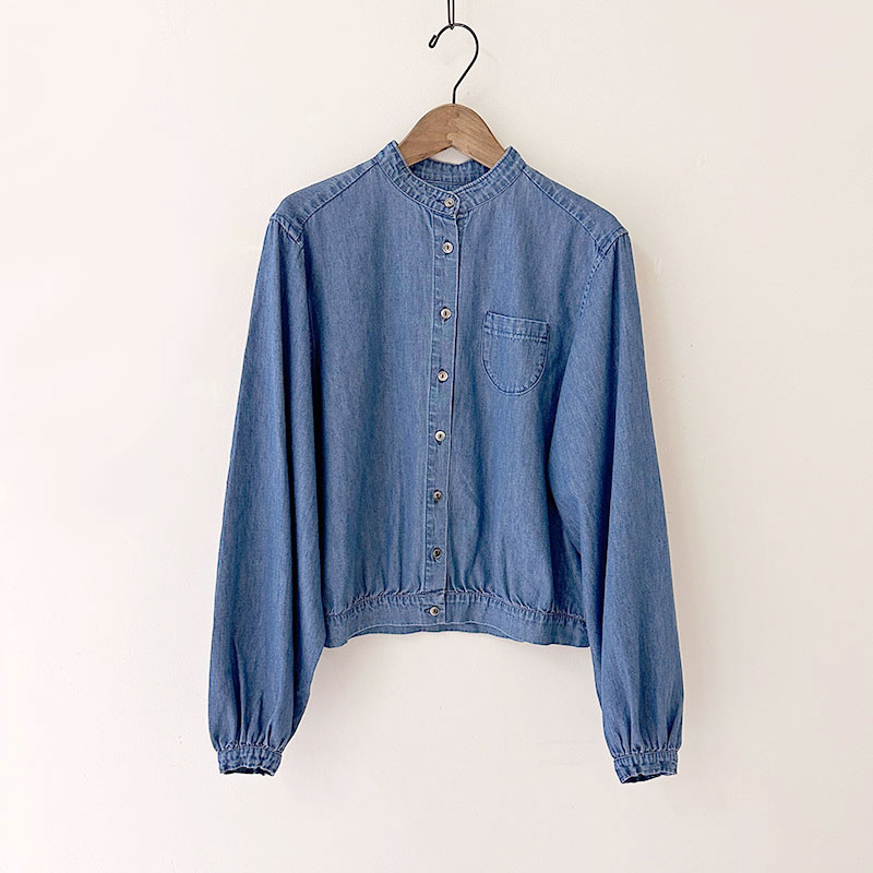 ティグルブロカンテ 6ozDenim スタンドギャザーブラウス Fade