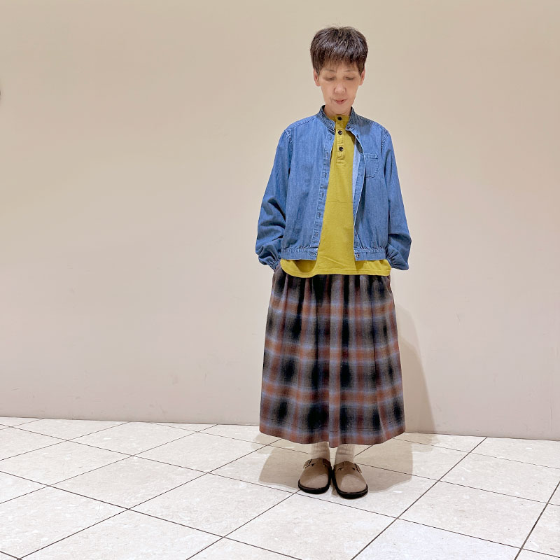 ティグルブロカンテ 6ozDenim スタンドギャザーブラウス Fade