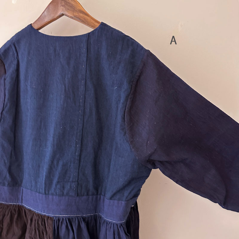 ティグルブロカンテ 藍の古布 ベルトギャザーチュニック Indigo