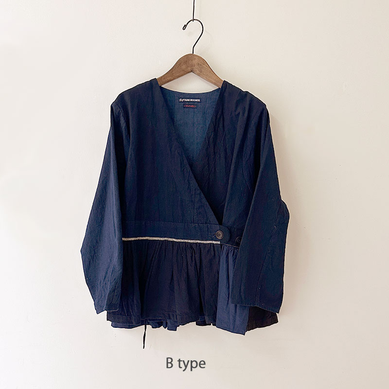 ティグルブロカンテ 藍の古布 ベルトギャザーチュニック Indigo