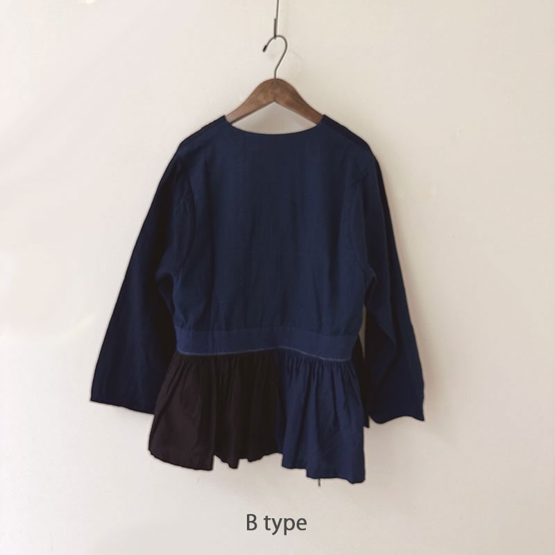 ティグルブロカンテ 藍の古布 ベルトギャザーチュニック Indigo