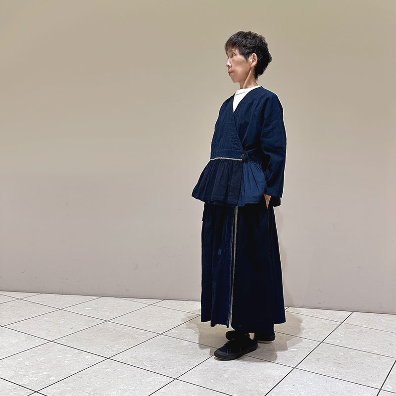 ティグルブロカンテ 藍の古布 ベルトギャザーチュニック Indigo