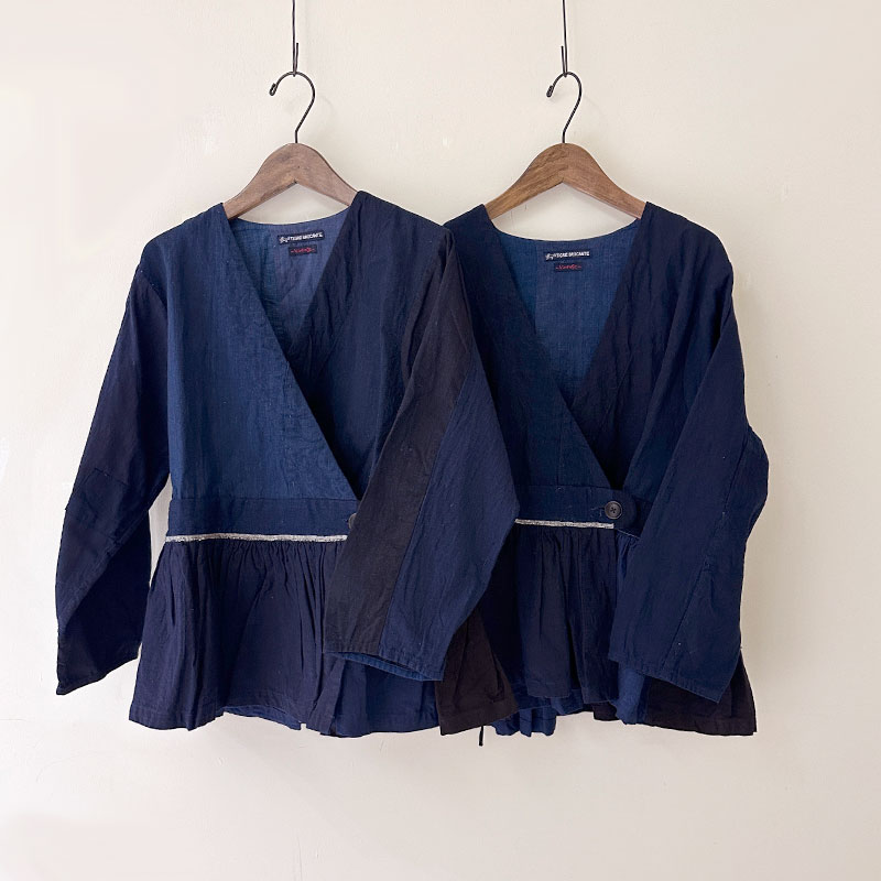 ティグルブロカンテ 藍の古布 ベルトギャザーチュニック Indigo