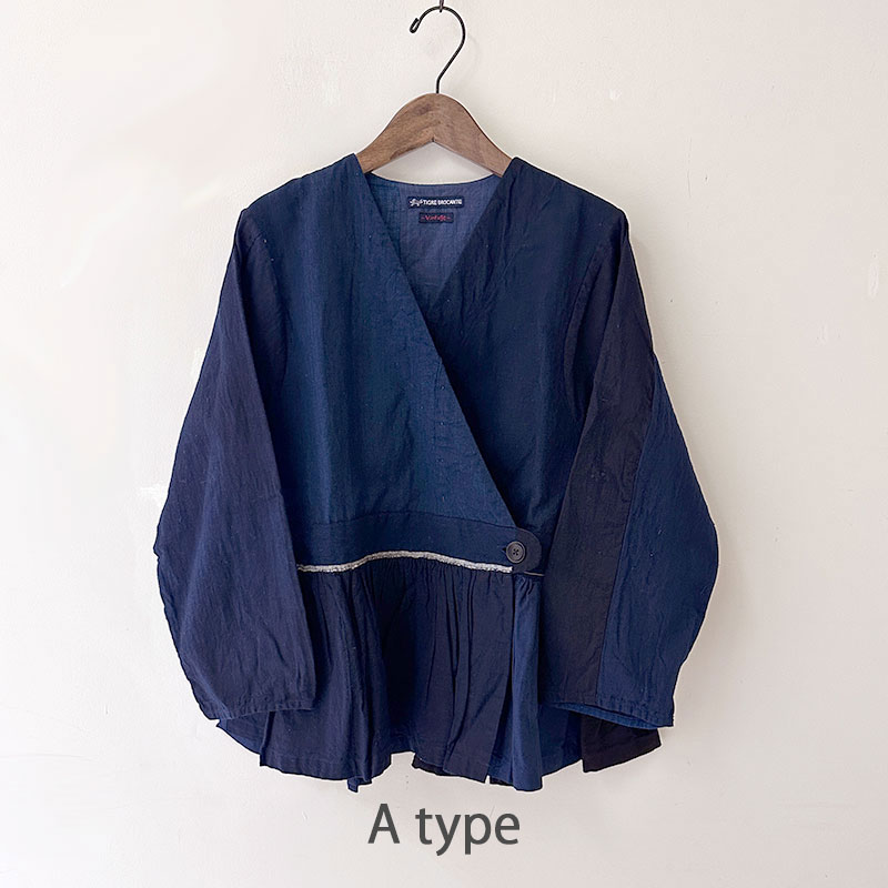ティグルブロカンテ 藍の古布 ベルトギャザーチュニック Indigo