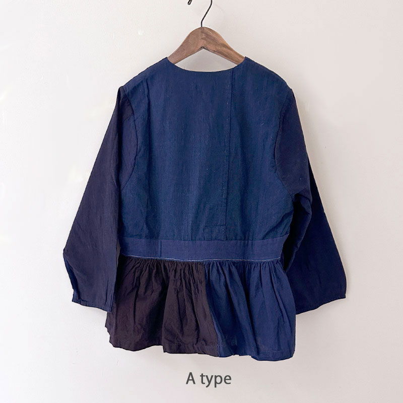 ティグルブロカンテ 藍の古布 ベルトギャザーチュニック Indigo