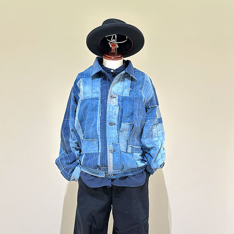 ファンセットオブアート パッチワーク インディゴ プルオーバー トップス 作務衣 ファンセットオブアート パッチワーク インディゴ プルオーバー