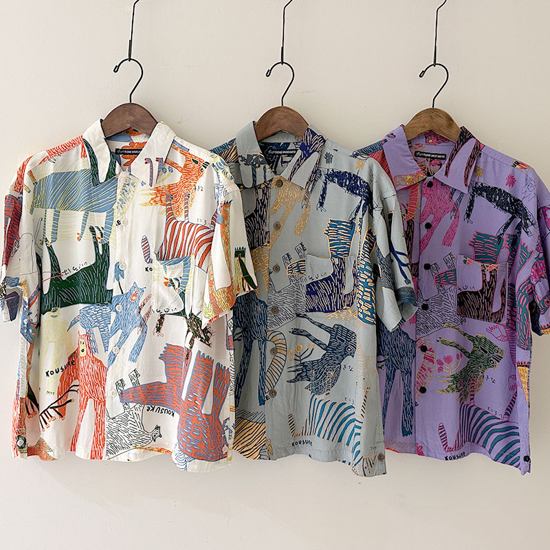 ティグルブロカンテ Lively animalsレーヨン ベニスビーチS/S シャツ unisex