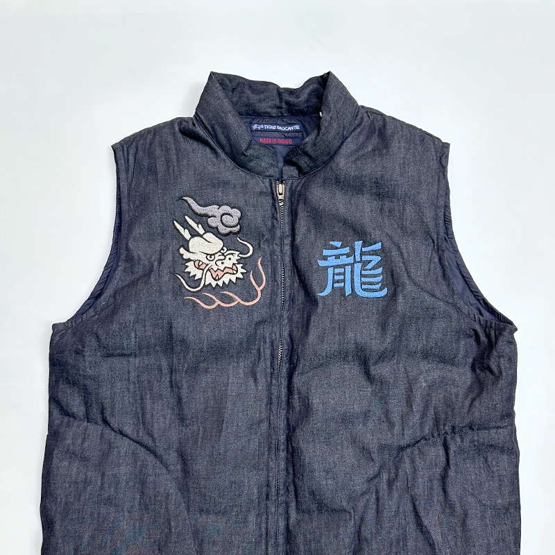 ティグルブロカンテ 大津絵ドラゴン刺繍 オープンZIPベスト unisex