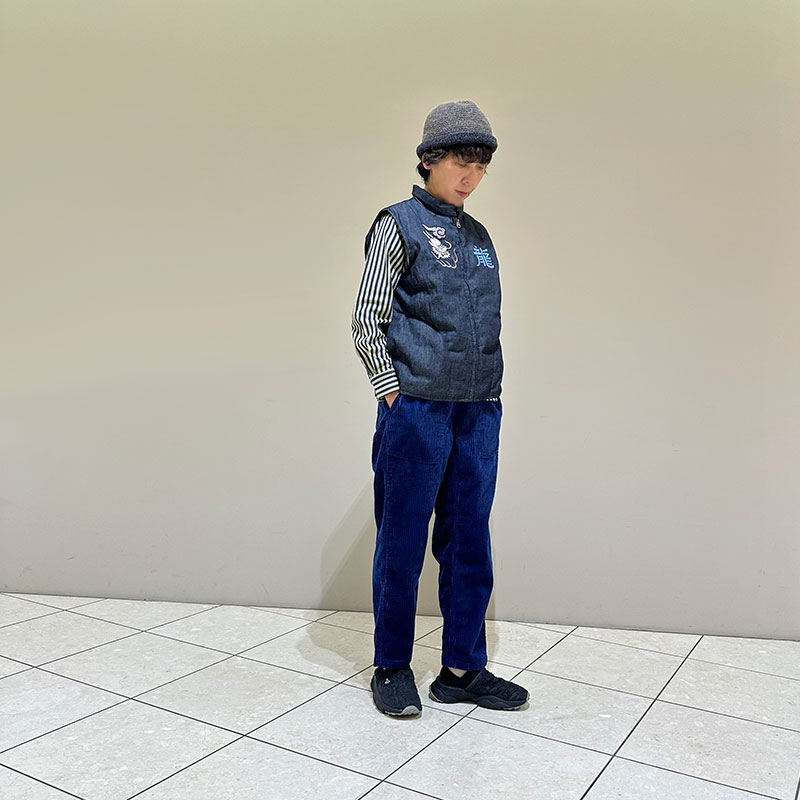 ティグルブロカンテ 大津絵ドラゴン刺繍 オープンZIPベスト unisex Indigo