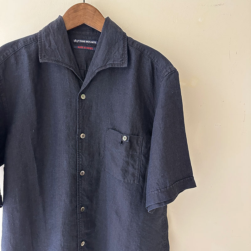 ティグルブロカンテ Indigoリネンシャンブレー イタリアンカラーS/S シャツ unisex