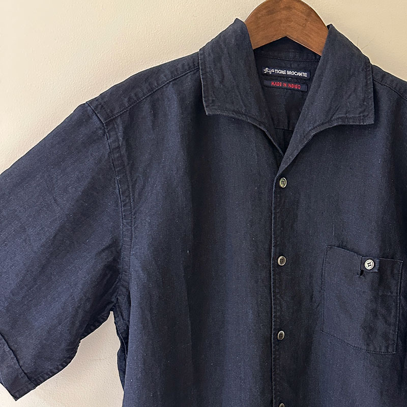 ティグルブロカンテ Indigoリネンシャンブレー イタリアンカラーS/S シャツ unisex