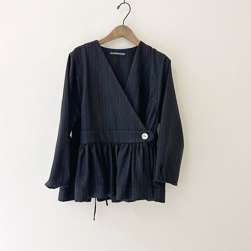 ティグルブロカンテ ピンストライプウール ベルトギャザーチュニック