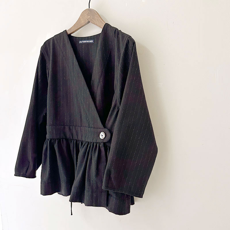 ティグルブロカンテ ピンストライプウール ベルトギャザーチュニック