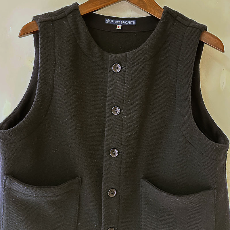 ティグルブロカンテ　カルゼヘリンボーン　オープンポケットベスト unisex