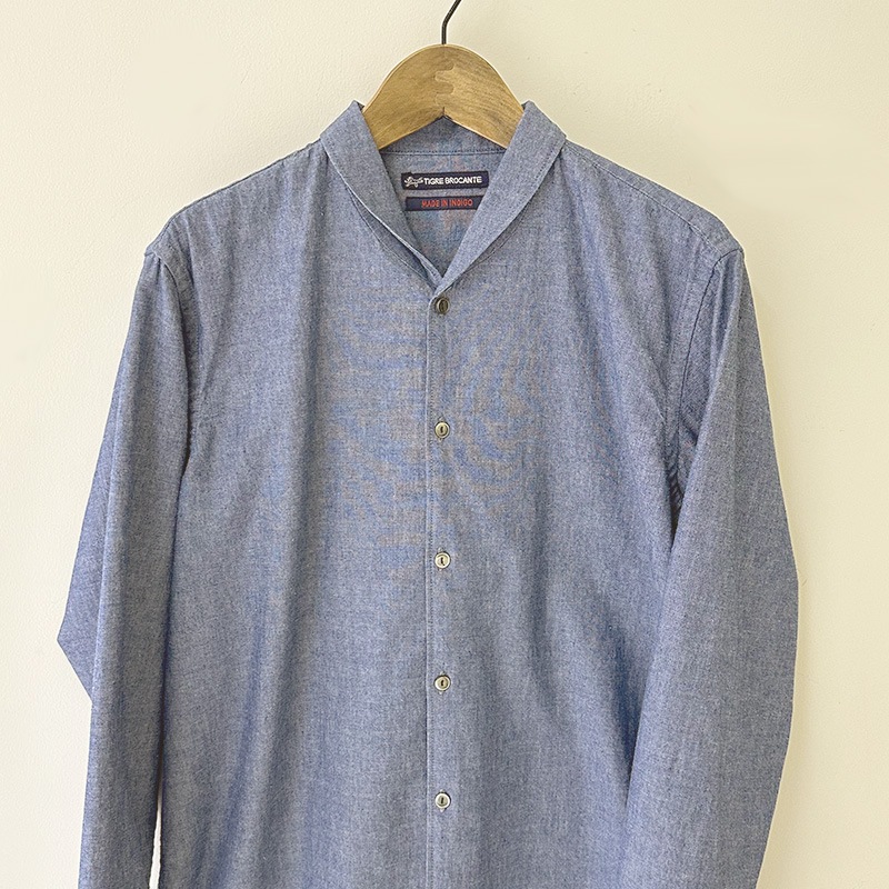 ティグルブロカンテ セルビッチシャンブレー ショールカラーロングシャツ unisex Indigo