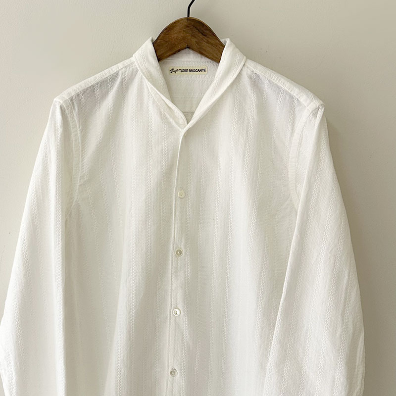 ティグルブロカンテ コットンレース ショールカラーロングシャツ unisex