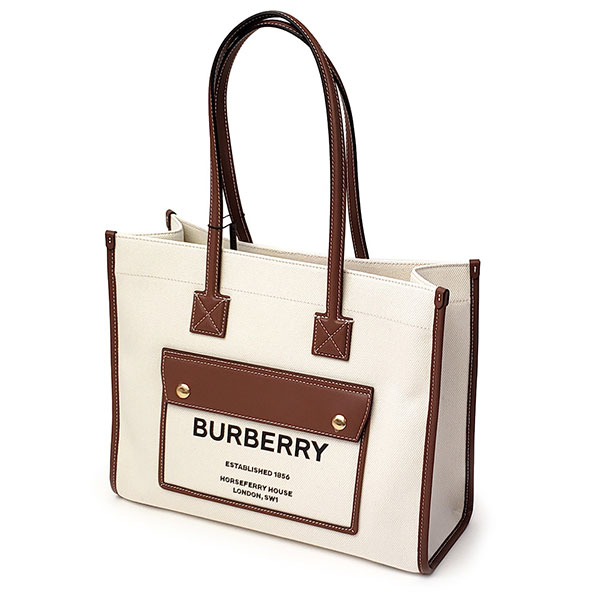 BURBERRY スモールフレヤトート　バッグ ホワイト/ブラウン BURBERRY スモールフレヤトートバッグ ホワイト/ブラウン