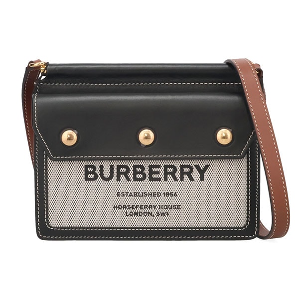 バーバリー バッグ レディース BURBERRY ホースフェリープリント ミニ ショルダーバッグ ブラック+タン 8042852