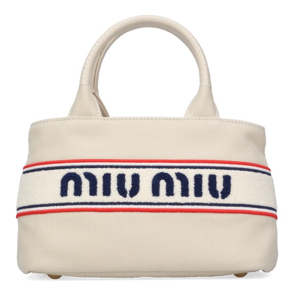 miumiu ミュウミュウ 刺繍ロゴ入り キャンバス ハンドバッグ