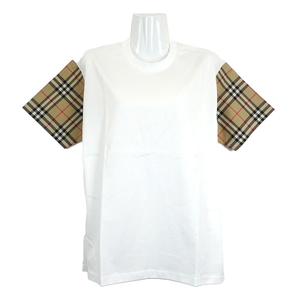 バーバリー Tシャツ レディース BURBERRY チェックスリーブ コットンTシャツ ホワイト 8042716 A1464 サイズM ※サイズ別の在庫状況はお問合せください。