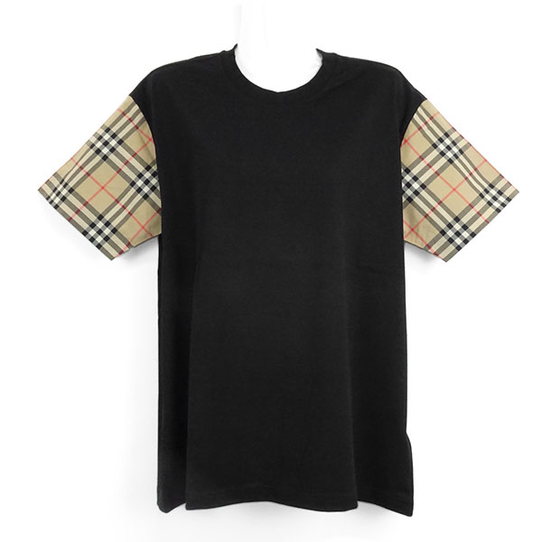 バーバリー Tシャツ レディース BURBERRY チェックスリーブ コットンTシャツ ブラック 8043057 A1189 S ※サイズ別の在庫状況はお問合せください。