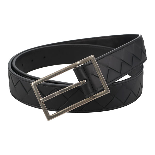 ボッテガヴェネタ ベルト メンズ BOTTEGA VENETA 620223 VCPQ4 8803 ブラック シルバーバックル サイズ90cm