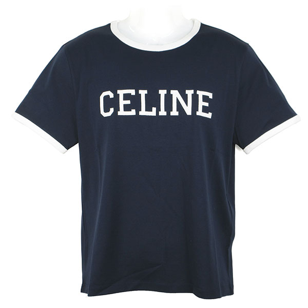 セリーヌ Tシャツ メンズ CELINE レギュラーTシャツ RX02R 507Z FYW4 ウォッシュドホワイト/ネイビー サイズM