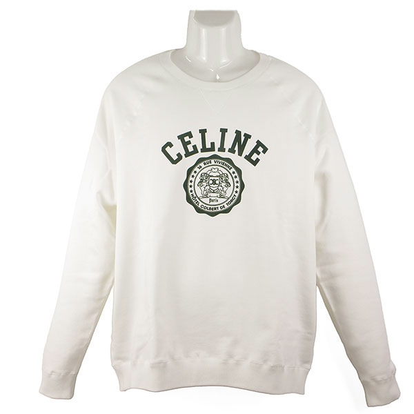 セリーヌ スウェット レディース CELINE ルーズスウェットシャツ RY07E670Q FYW0 ホワイト/グリーン サイズL ※サイズ別の在庫状況はお問合せください。