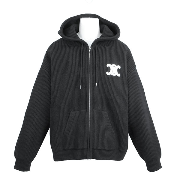 セリーヌ フード付きカーディガン CELINE RY0JF0ZTQ 38NO ブラック サイズM ※サイズ別の在庫状況はお問合せください。