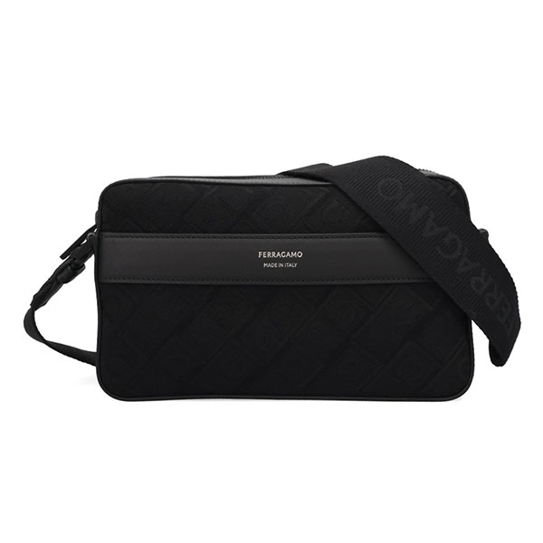 フェラガモ バッグ メンズ FERRAGAMO ガンチーニモノグラム クロスボディバッグ 241658 775965 ブラック
