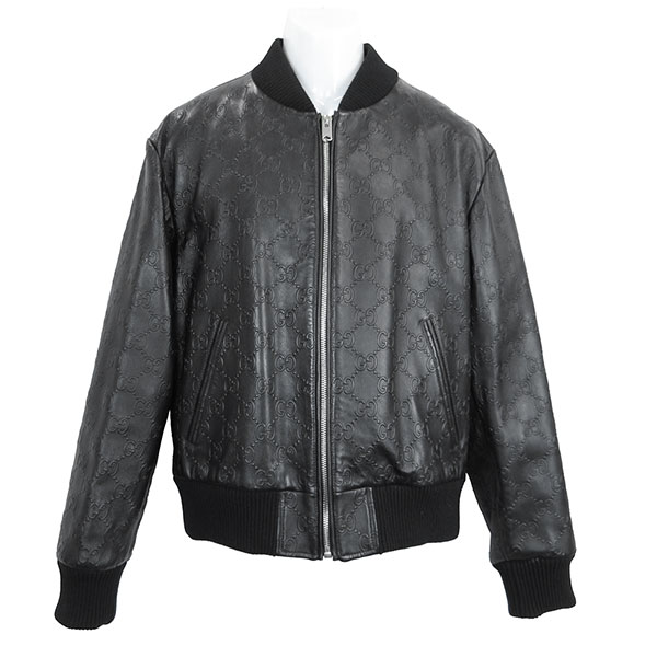 グッチ ジャケット メンズ GUCCI GGレザー ボンバージャケット 673925 XNAPN 1000 ブラック サイズ52 XLサイズ相当 グッチ ジャケット メンズ GUCCI GGレザー ボンバージャケット 673925