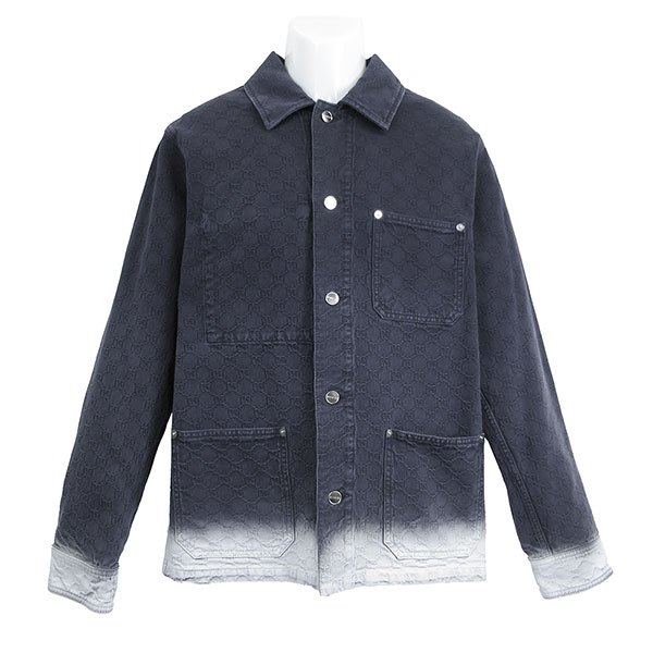 グッチ ジャケット メンズ GUCCI GGブリーチドコットンデニム ジャカードシャツ 828126 XDDBB 4632 グラデーション サイズ46