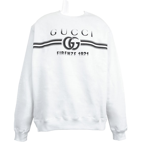 グッチ スウェット メンズ GUCCI プリント コットンジャージースウェットシャツ 784413 XJGKQ 9082 ホワイト サイズM