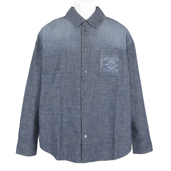 ロエベ シャツ メンズ LOEWE コットンシャツ H526Y05WF1 8438 ウォッシュドブルー サイズ46 Sサイズ相当 ※サイズ別の在庫状況はお問合せください。